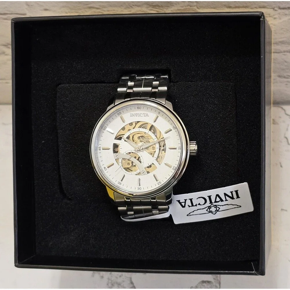 Invicta Objet D Art Arcalis Automatic Men's Watch Skeleton Dial 42.5mm Silver